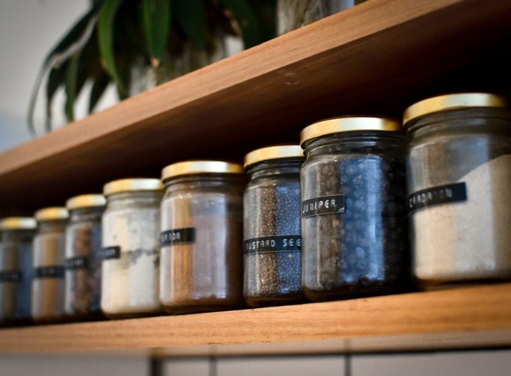 Organised and tidy zero waste kitchen pantry jars